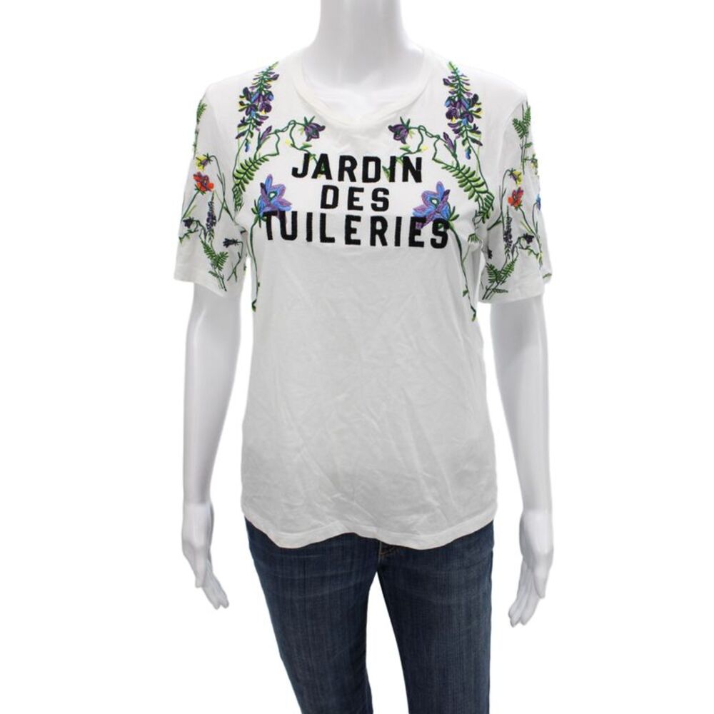 Maje Womens Jersey T-Shirt White Floral 100% Cotton Short Sleeve Size 1